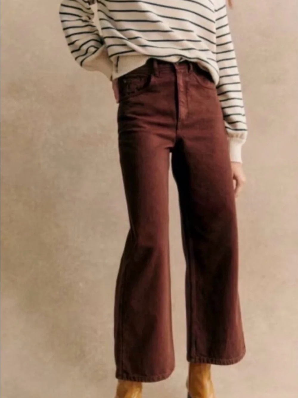 Sezane Chocolate Brown High-Rise Wide-Leg Jeans